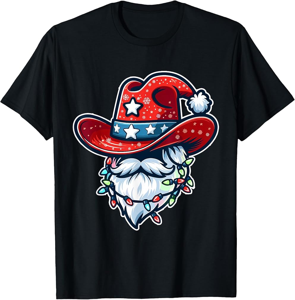 Cowboy Santa Hat Xmas Reindeer Rodeo Christmas In Texas T-Shirt