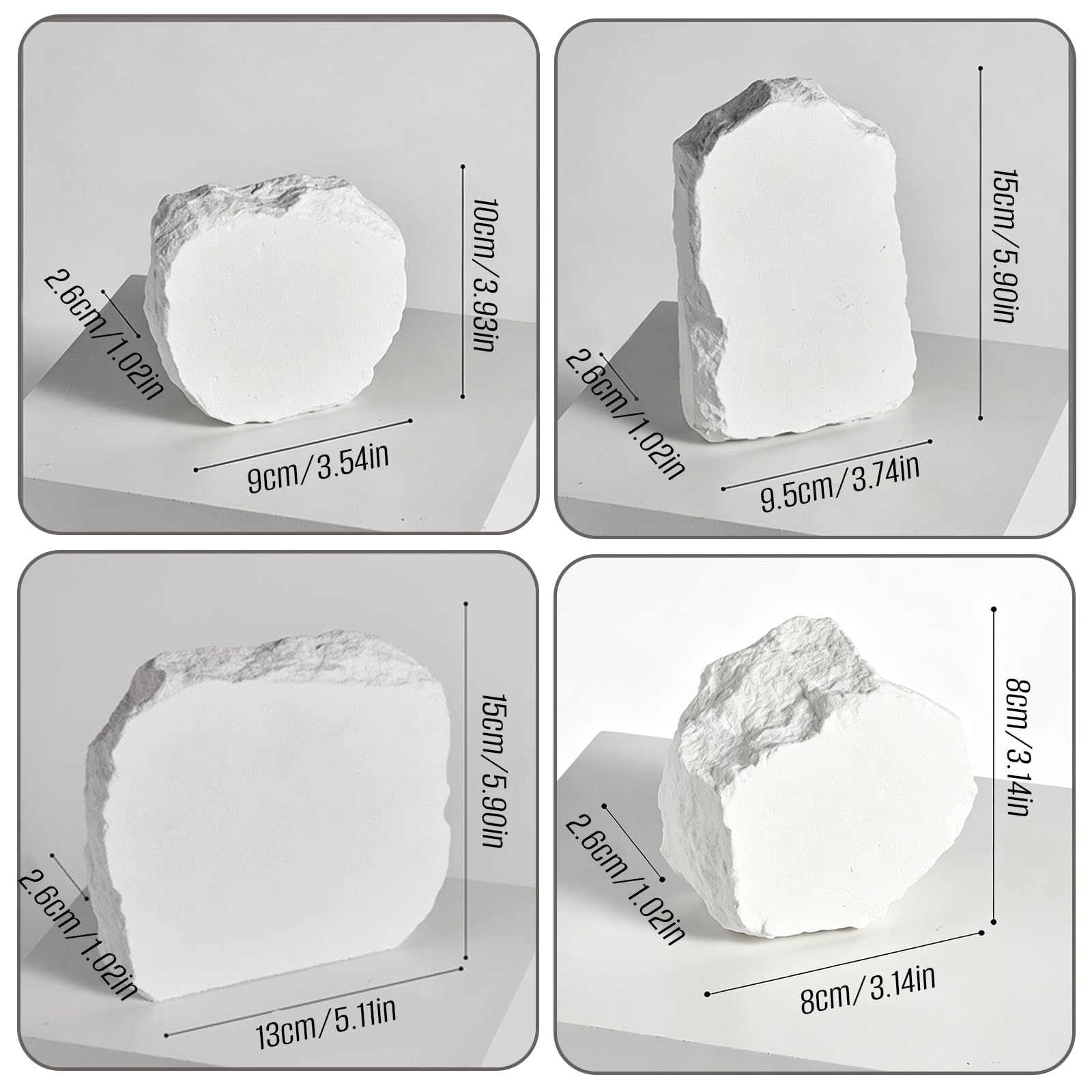 4 pezzi di design originale, oggetti di scena per fotografia, impermeabili, duri, scultura in gesso irregolare, come oggetto decorativo fotografico, per servizi fotografici (bianco)