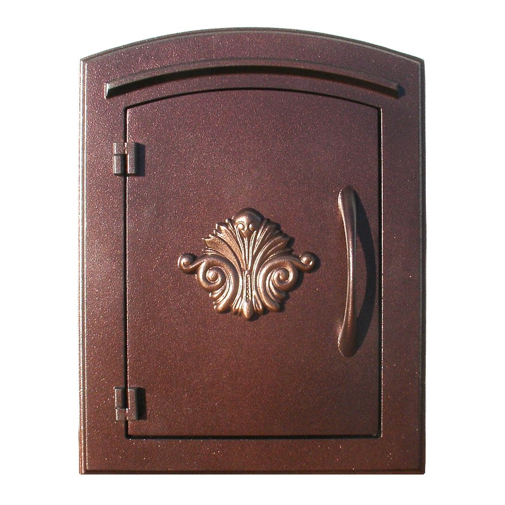 Manchester NON-LOCKING Column Mount Mailbox with "Decorative Scroll Logo" in Antique Copper