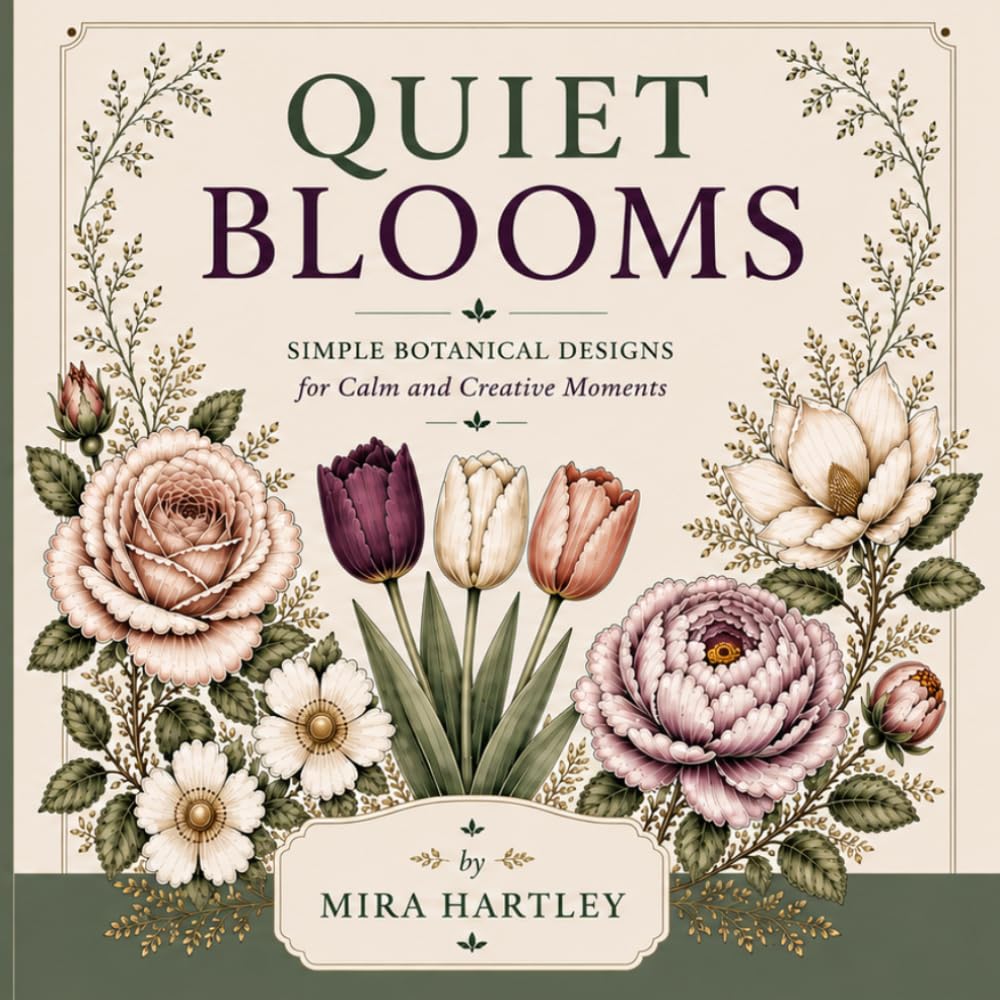 Quiet Blooms: A Relaxing Botanical Coloring Book for Adults with Simple Floral Designs, Mindful Affirmations, and Stress Relief Coloring Pages