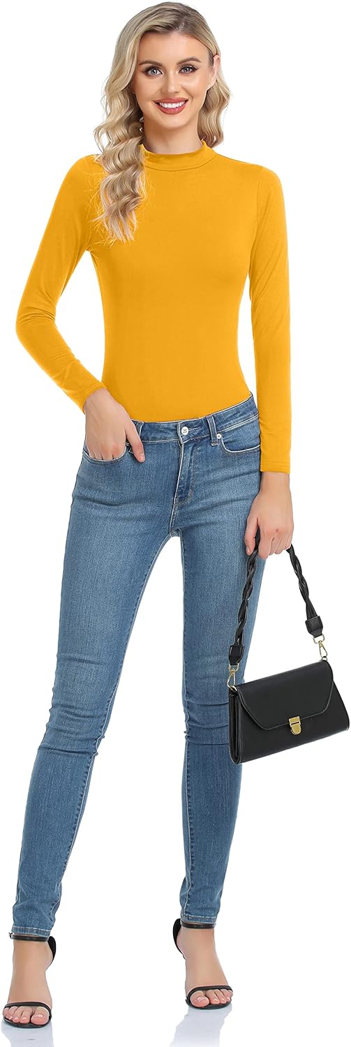 Women's Basic Long Sleeve Thermal Top Lightweight Mock Neck Shirts Slim Fit Layer Soft Top - Image 5