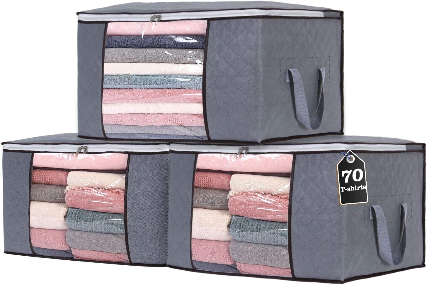 Yopih 90L Clothes Storage Bags Large Capacity Clothing Organizers with Reinforced Handles and Clear Window Three-ply Thick Breathable Fabric Containers for Bedding Comforters Blankets Sheet