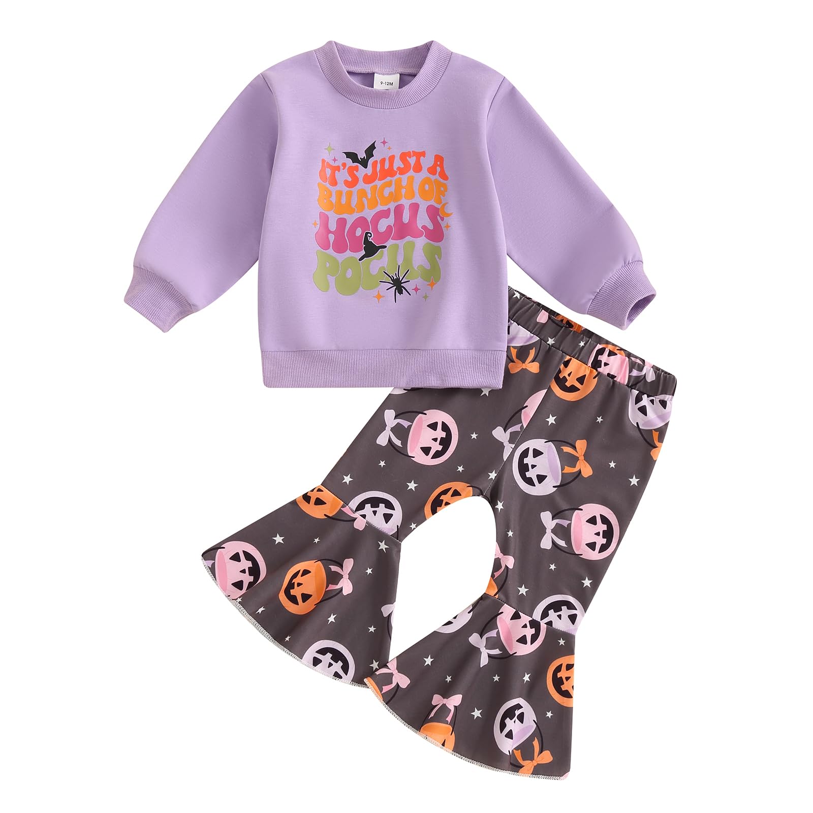 Tenue Halloween Bébé Fille - Sweat-shirt Et Pantalon Imprimé Citrouille, Taille 0-3 Ans, Doux Et Confortable