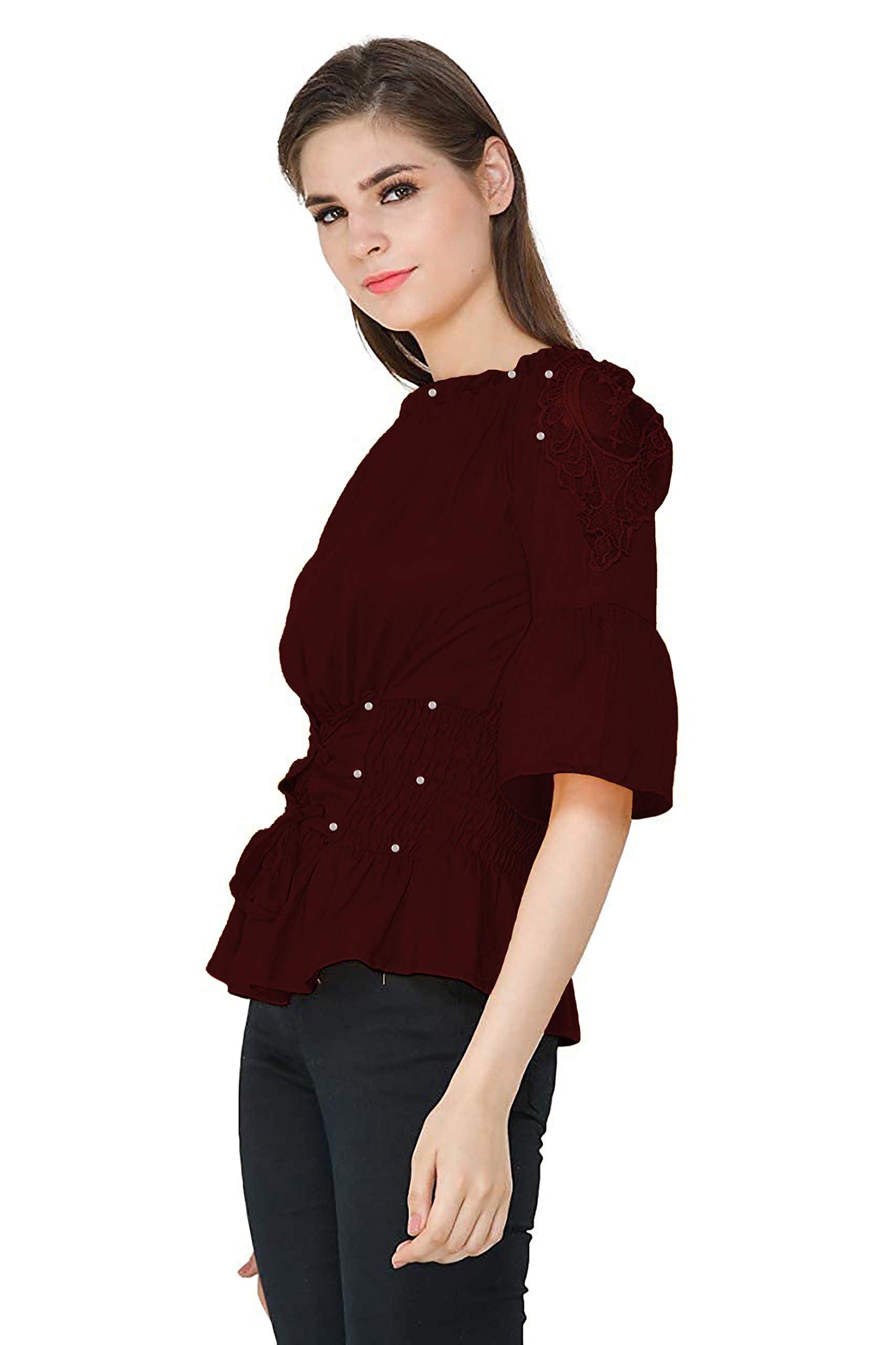 ORIEX THE ORIGINAL FASHION Girls Strachable Waist Top Maroon 14-15 Yrs 1