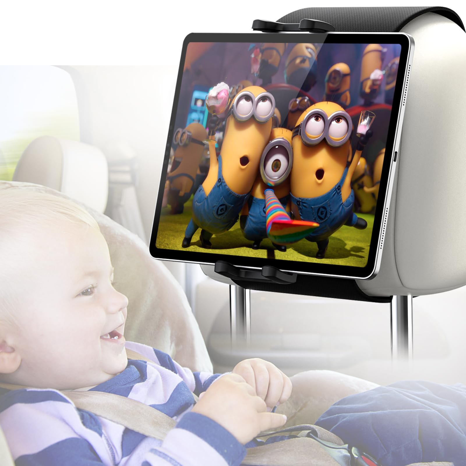 Supporto Tablet per Poggiatesta Auto, Velcro ad Alta Elasticità Supporto Tablet Auto Sedile Posteriore, 360° Rotazione, per iPad Pro Air Mini, iPad 10.9", Galaxy Tab S A, iPhone, 4"~13" Tablet