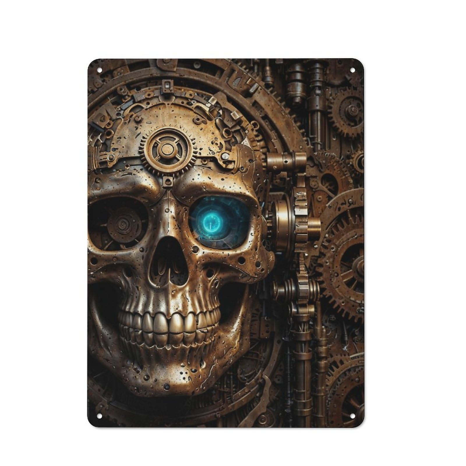 Junmoney Eerie Steampunk Skull Classic Metal Wall Plaque 40X30cm, Retro Room Decor For Bedroom, Office, Home Bar Or Dining Room