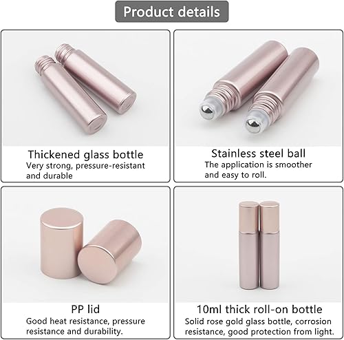 Miniatura 10 de Kesell Paquete de 14 botellas de rodillo de 0.17 fl oz (0.2 fl oz), color rosa transparente, vacíos, rellenables, de vidrio, con bolas de acero