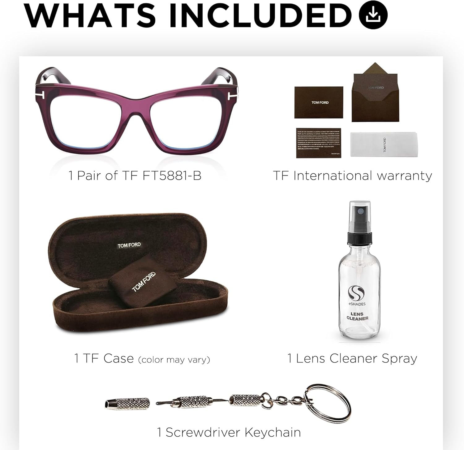 Tom Ford FT5881-B Square Shape Eyeglass Frame + Bundle With eSHADES Eyewear Cleaning Kit - Image 2
