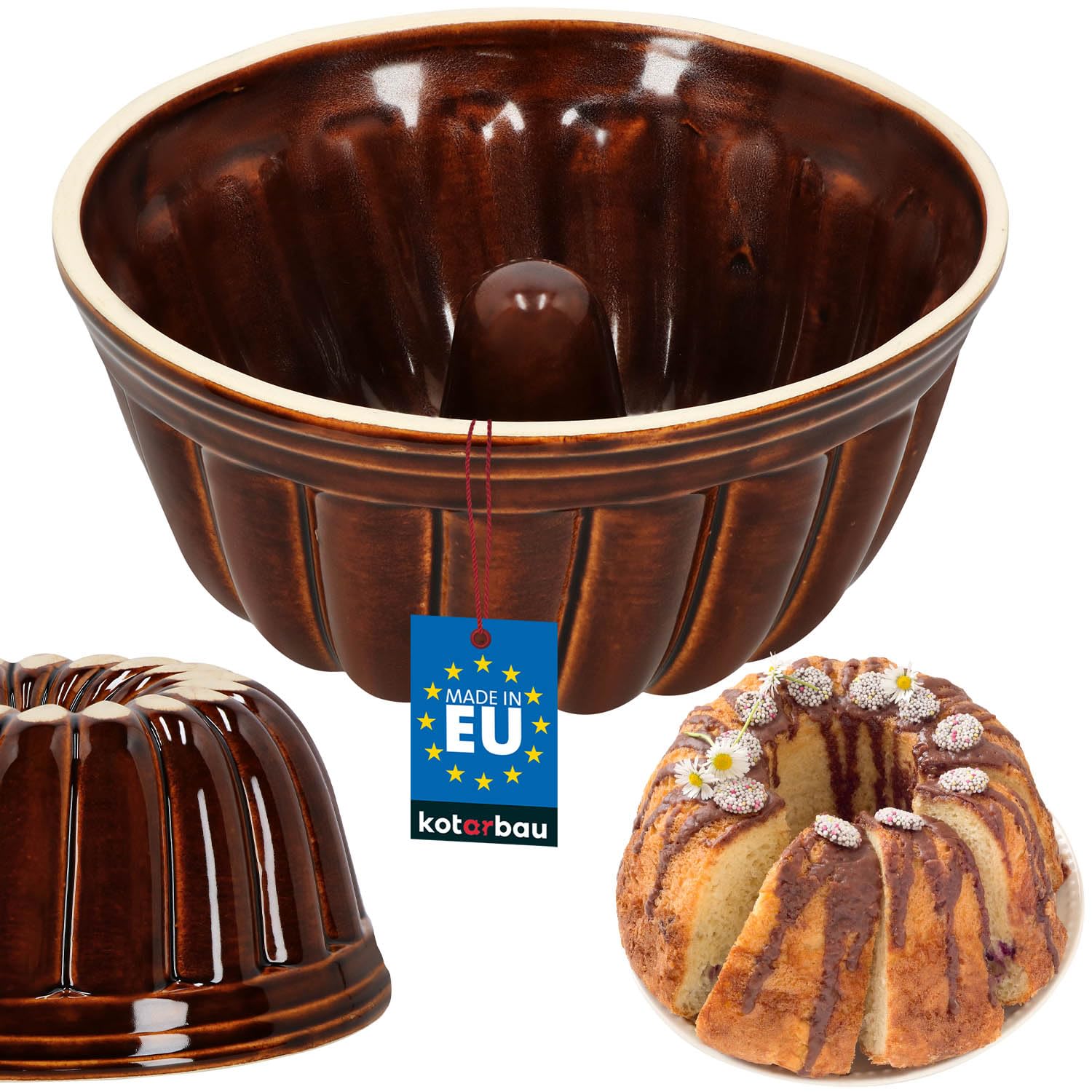 KOTARBAU® Keramik Gugelhupfform Backform für Gugelhupf aus Steinzeug Runde Backform Kuchenform Keramikbackform Ø 27 mm