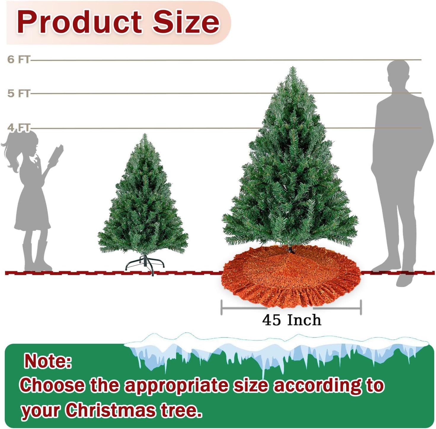 Fall Tree Skirt 45 Inch Orange Christmas Tree Skirt Ruffle for 6ft Artificial Trees Sequin Halloween Trees Skirts Velvet Xmas Tree Base Cover for Thankgiving Christmas Trees Home Decorations