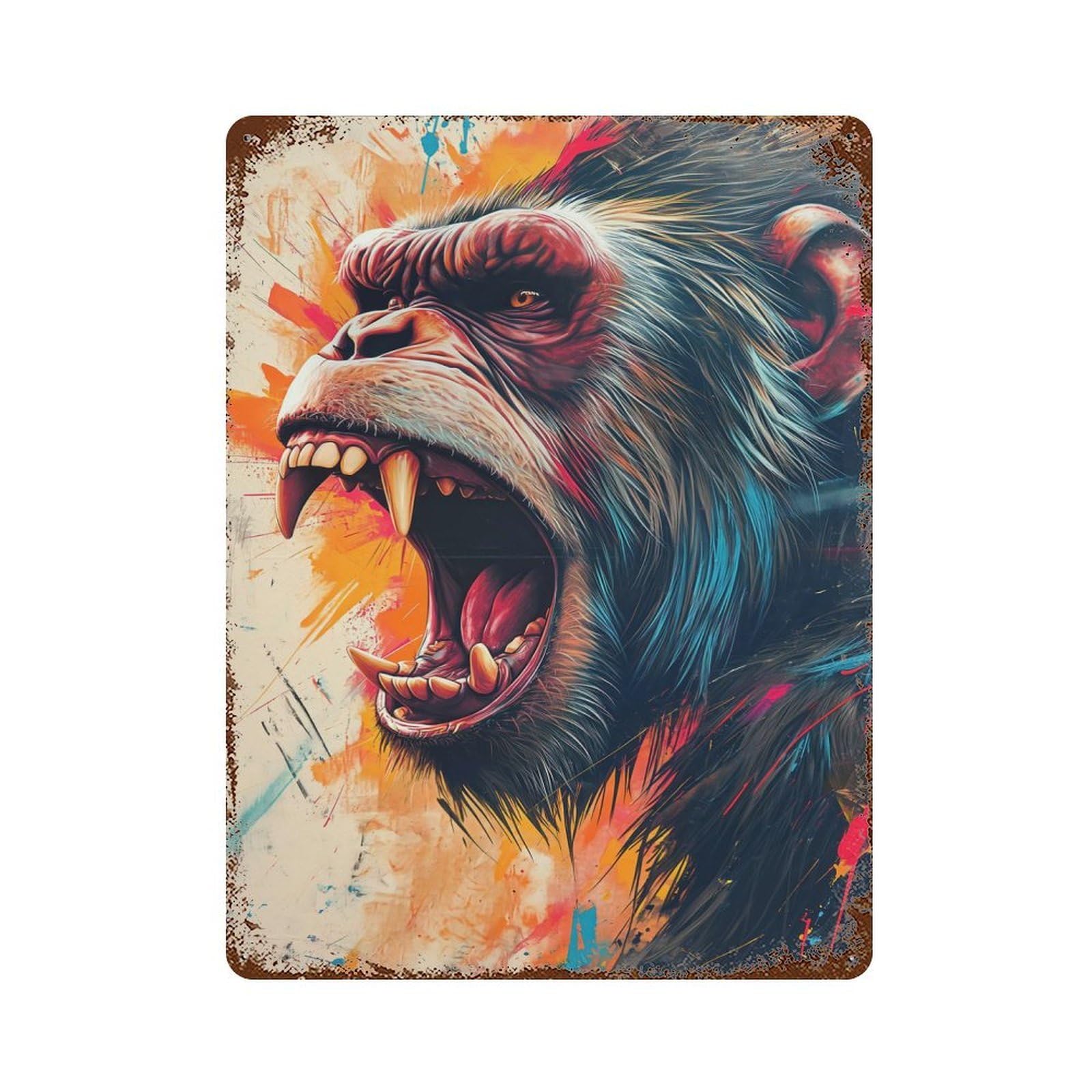 Garage Style The Angry Gorilla Decorative Tin Sign 15.7"x11.8", Industrial Home Decor for Bar And Workshop