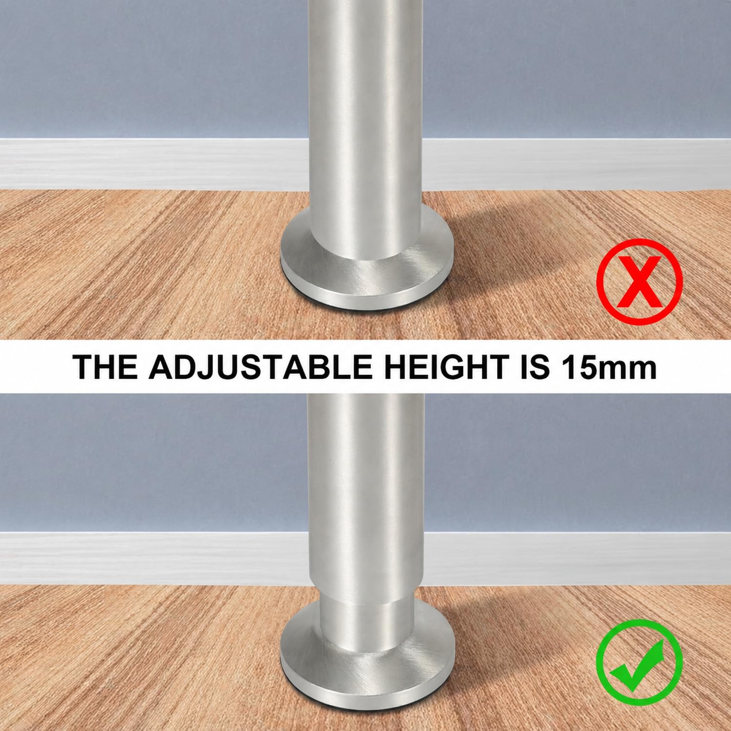 Stopy meblowe ze stopu aluminium, 8 sztuk, 10 cm, srebrne, obciążenie do 200-300 kg | Aluminiowe nóżki meblowe, 6-20 cm, srebrny wygląd metalu, na sofę, szafę, komodę i majsterkowanie.