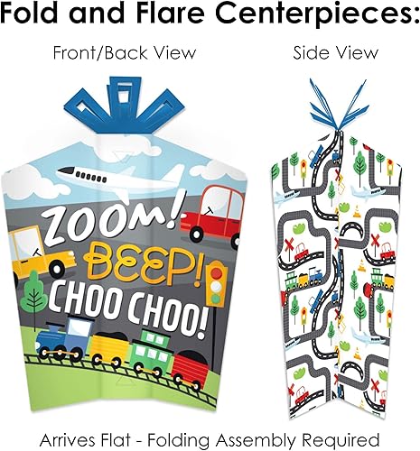 Miniatura 4 de Big Dot of Happiness Autos trenes y aviones decoración de fiesta de cumpleaños y confeti de transporte kit de centro de mesa de gran tamaño juego de
