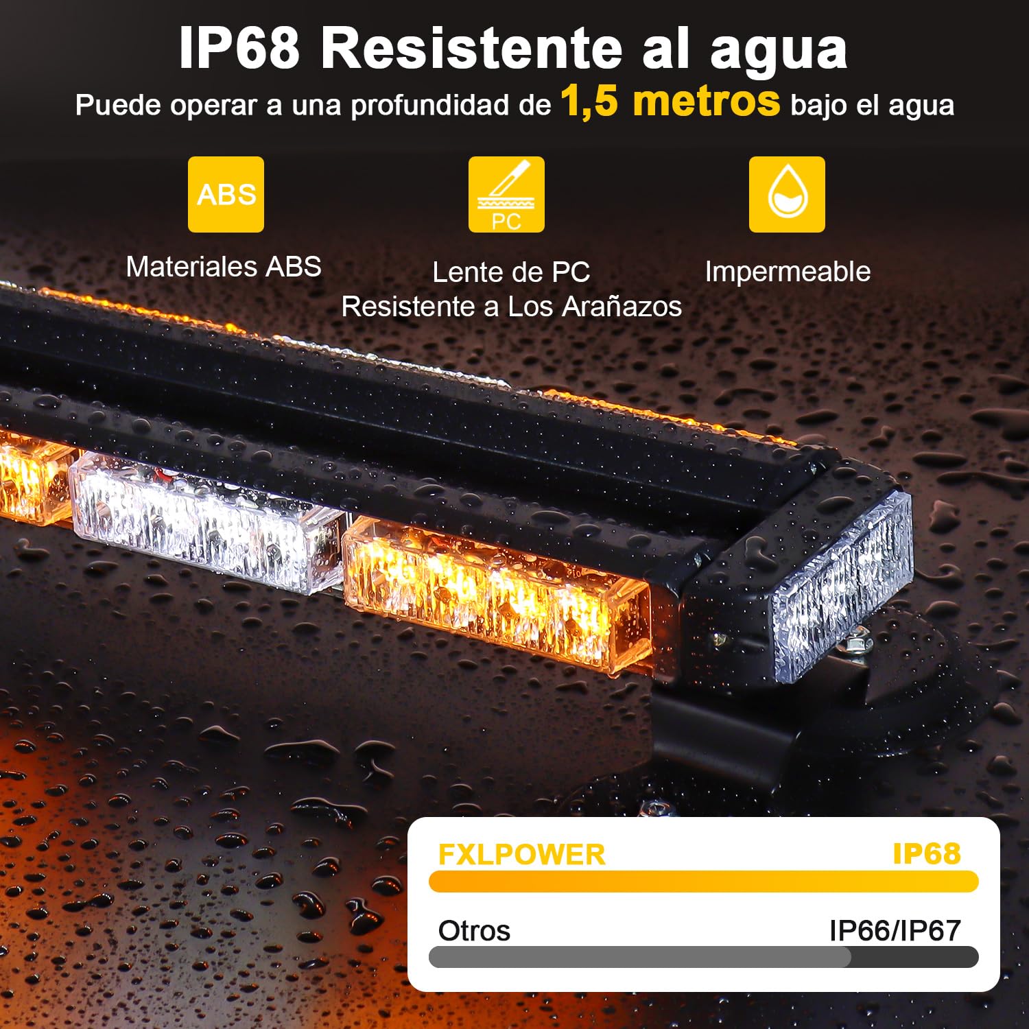 71cm Rotativo Luz LED Estroboscópica, 12V-24V Amarillo & Blanco Luz de Emergencia con 20 Imanes Resistentes para Vehículos de Construcción Carretilla Elevadora Tractor Remolque Quitanieves