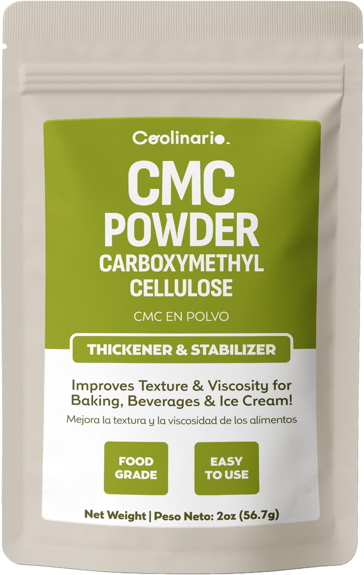 Coolinario Carboxymethyl Cellulose CMC Powder | Tylose Powder (56 g) Food Grade Thickener & Stabilizer for Baking, Beverages & Ice Cream | Improves Texture & Viscosity | Ideal for Gluten-Free Baking