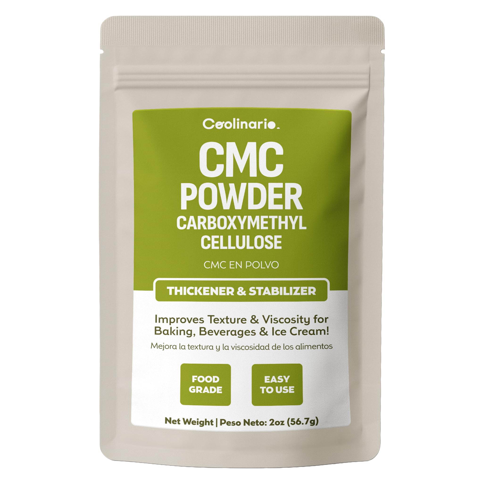 Coolinario Carboxymethyl Cellulose CMC Powder | Tylose Powder (56 g) Food Grade Thickener & Stabilizer for Baking, Beverages & Ice Cream | Improves Texture & Viscosity | Ideal for Gluten-Free Baking