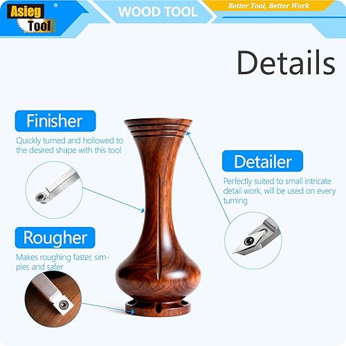 Miniatura 4 de Mini torno de madera con punta de carburo, herramientas de torneado, conjunto combinado de acabado de detallador más duro con mango de madera e