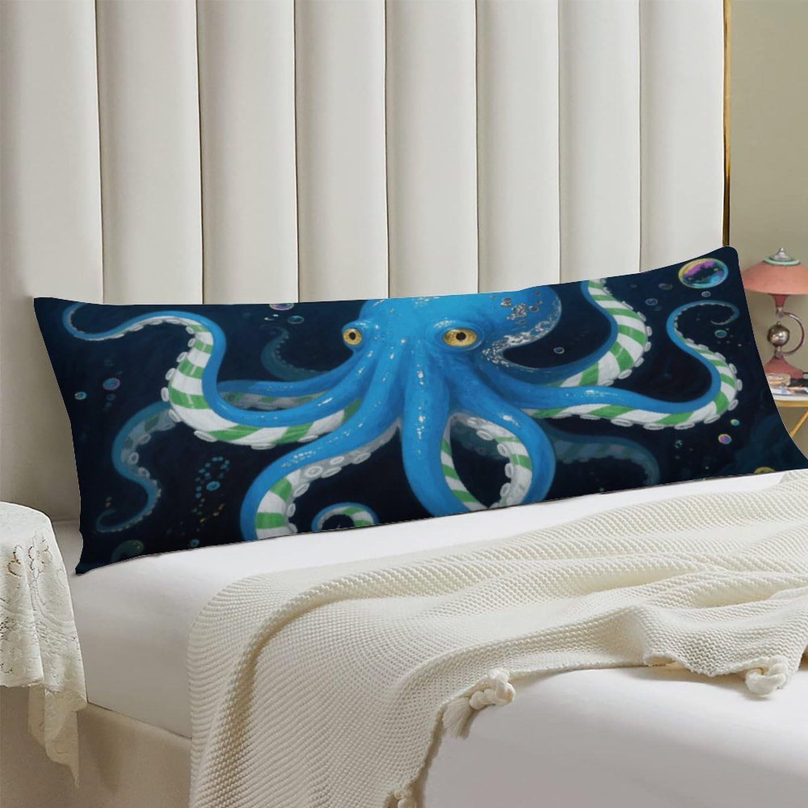 Body Pillow Cover 20x54 Long Pillow Case with Invisible Zipper Breathable Microfiber Blue Octopus Pillowcase Soft Cozy Protector for Bedroom Couch Sofa Bed Home Decor All Seasons
