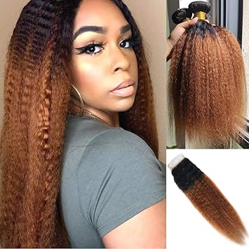 Jurllyshe Kinky Straight Medium Part U Part Wig Glueless Human Hair Wigs  T30 Ombre Hair