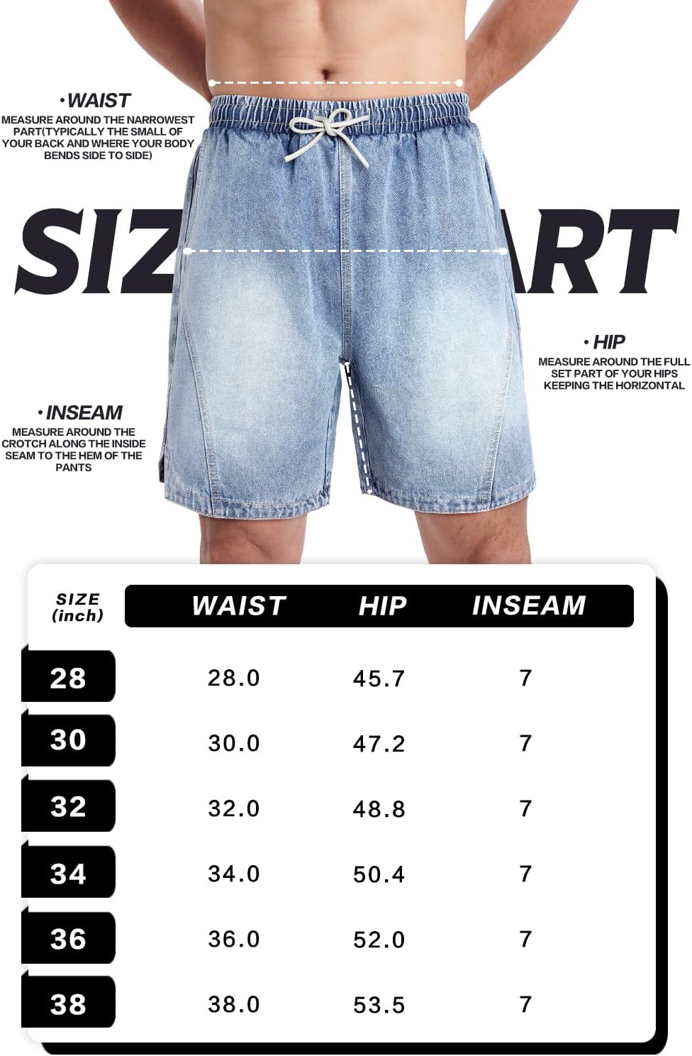 Heyfanee Mens Baggy Jean Shorts Loose Fit Elastic Waist Denim Shorts 7 Inch Inseam - Image 7