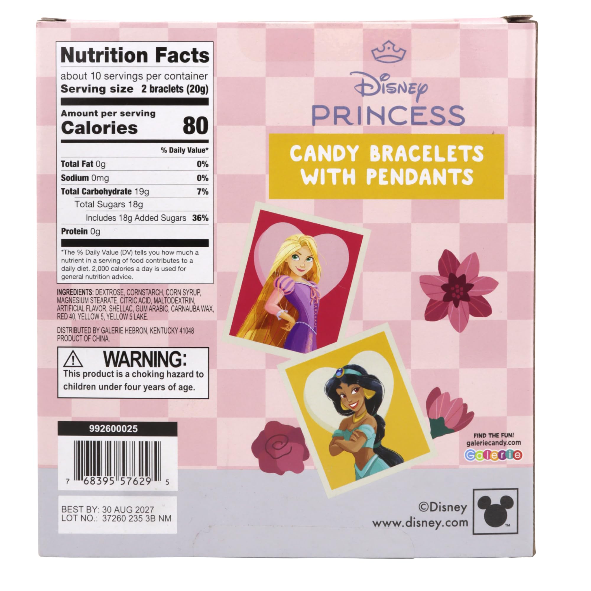 Disney Princess Candy Bracelets, Edible Jewelry with Character Charms, Individually Wrapped Party Favors, 20 Pieces Inside