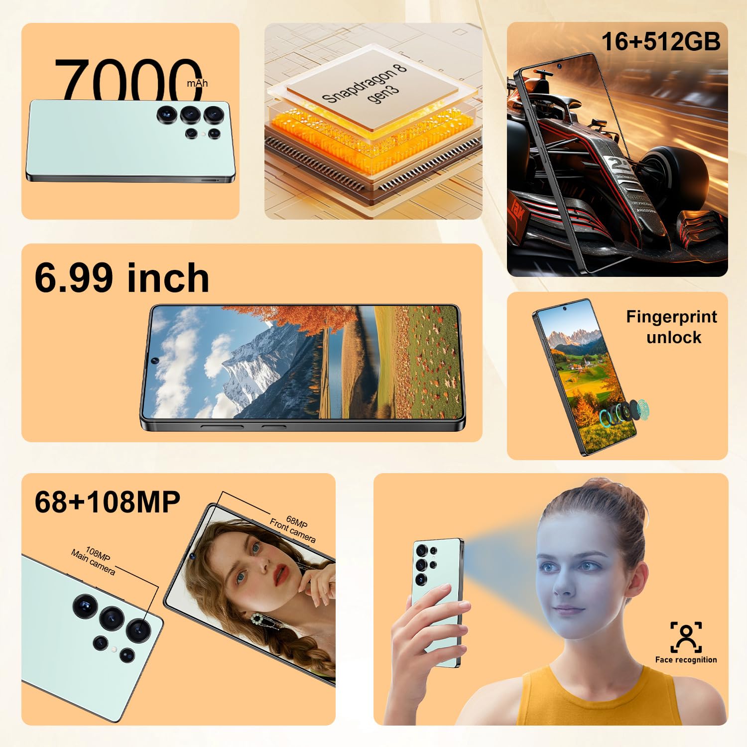 I25 Ultra: Powerhouse 16GB/512GB, 2-Day 7000mAh Battery, Huge 6.99" Android 14 Phone w/Built-in Stylus - Your All-in-One Device The Superior Choice (Cyan)