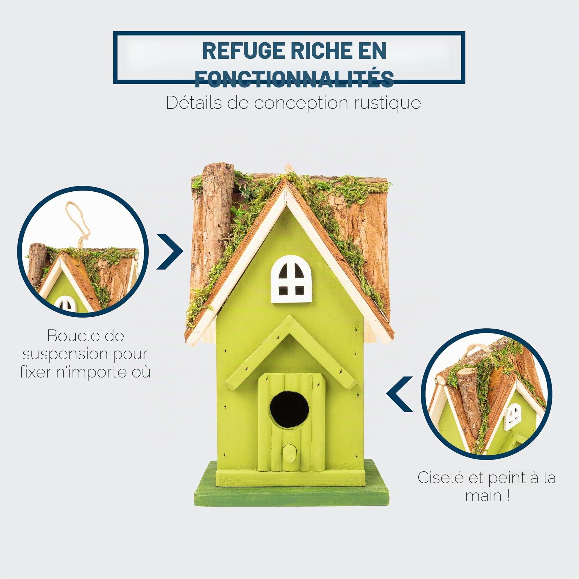 MEKKAPRO Nichoir Oiseaux pour Extérieur - Maison d'Oiseau et Décoration de Jardin Extérieur | Refuge Naturel pour Mésanges, Troglodytes, Sittelles