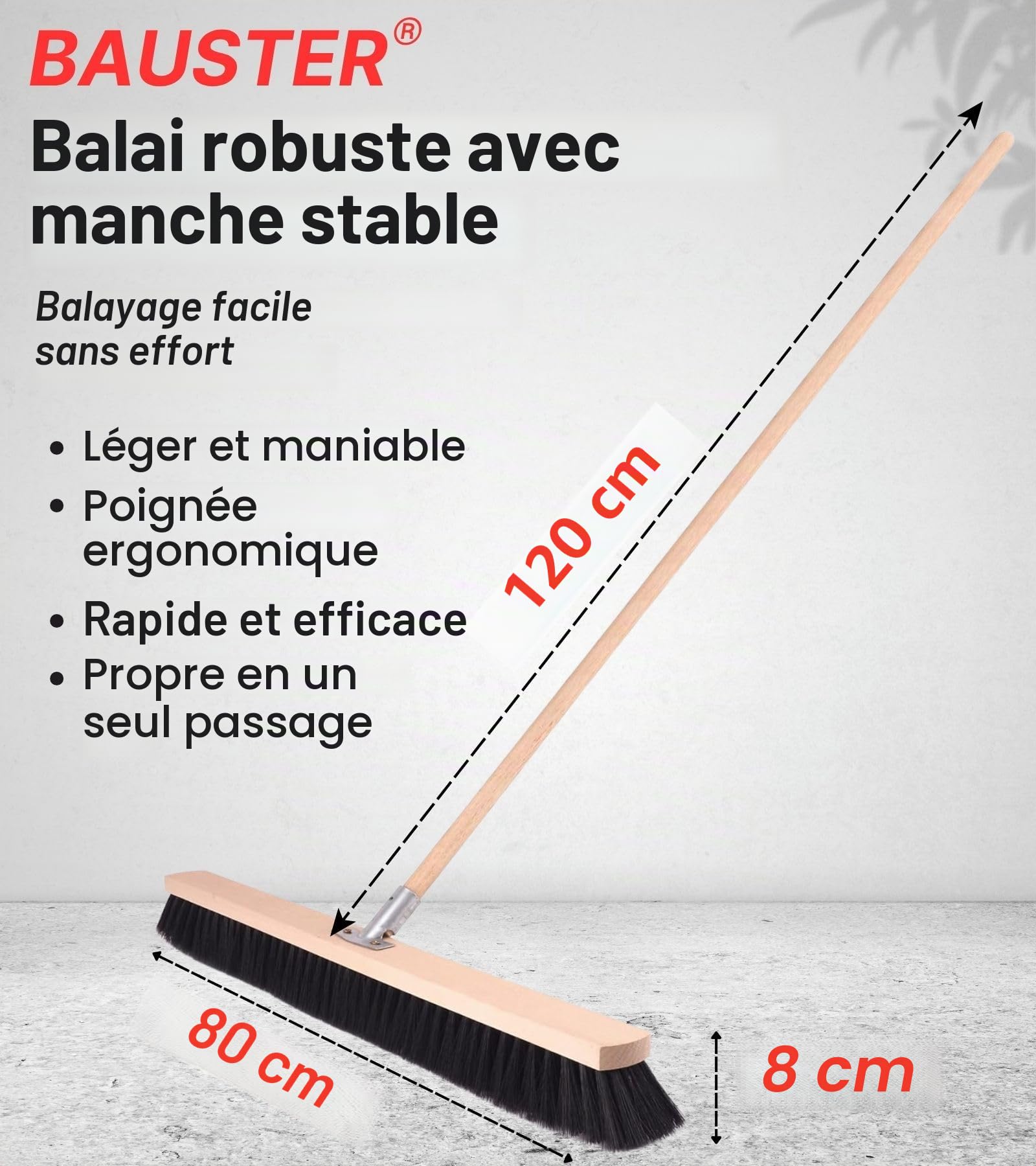 Balai robuste de 800 mm - Avec manche de 120 cm - Balai de rue et jardin - Pour routes, trottoirs et intérieurs
