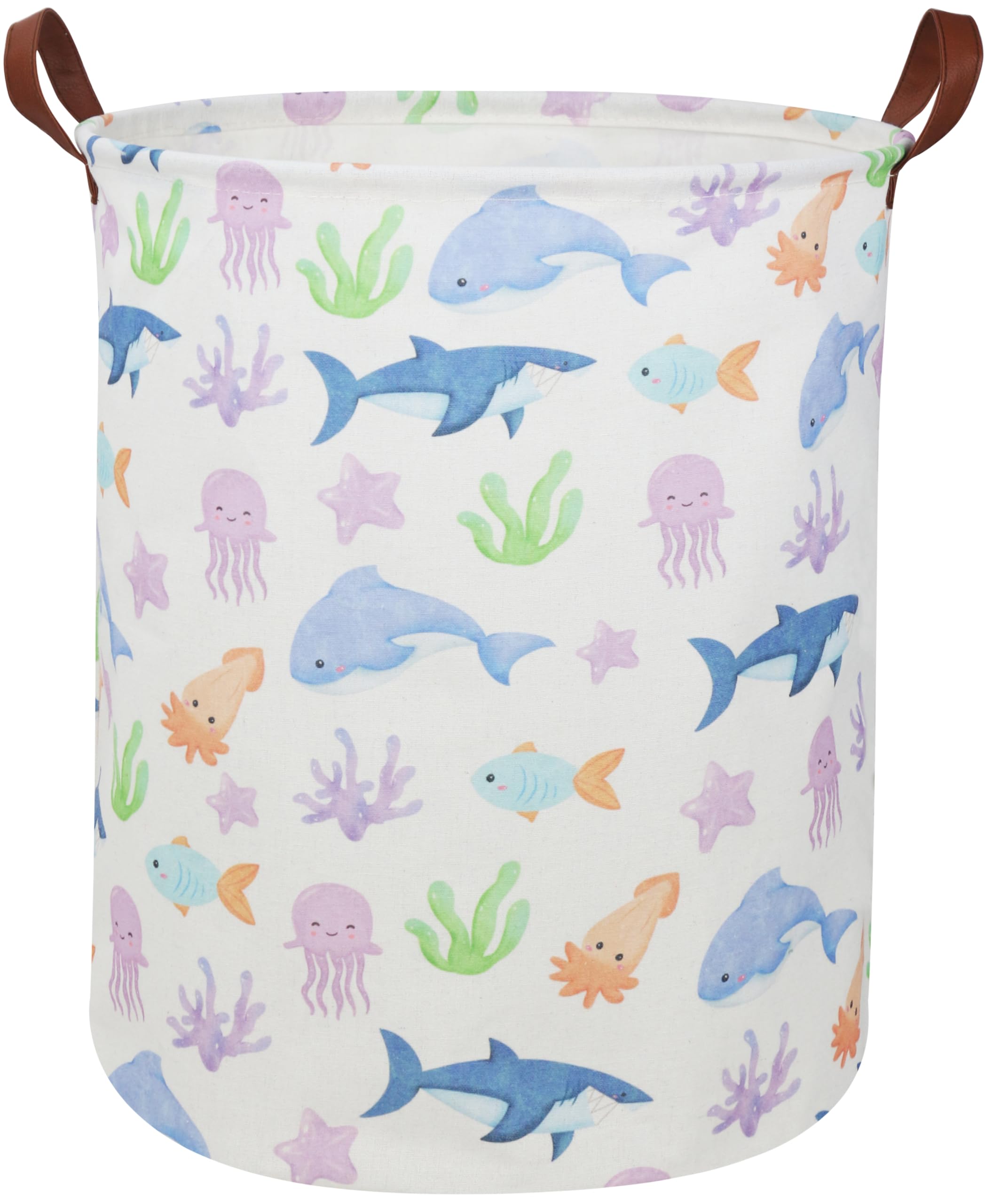 ESSME Fish Laundry Hamper, Hamper Collapsible Canvas Waterproof Ocean Storage Bin, Nursery Hamper,Gift Baskets,(Ocean)