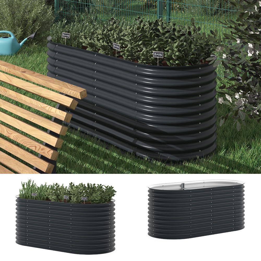 OK-Living Jardinera elevada, Antracita, 200 x 100 cm | para el cultivo y crecimiento de verduras y hierbas