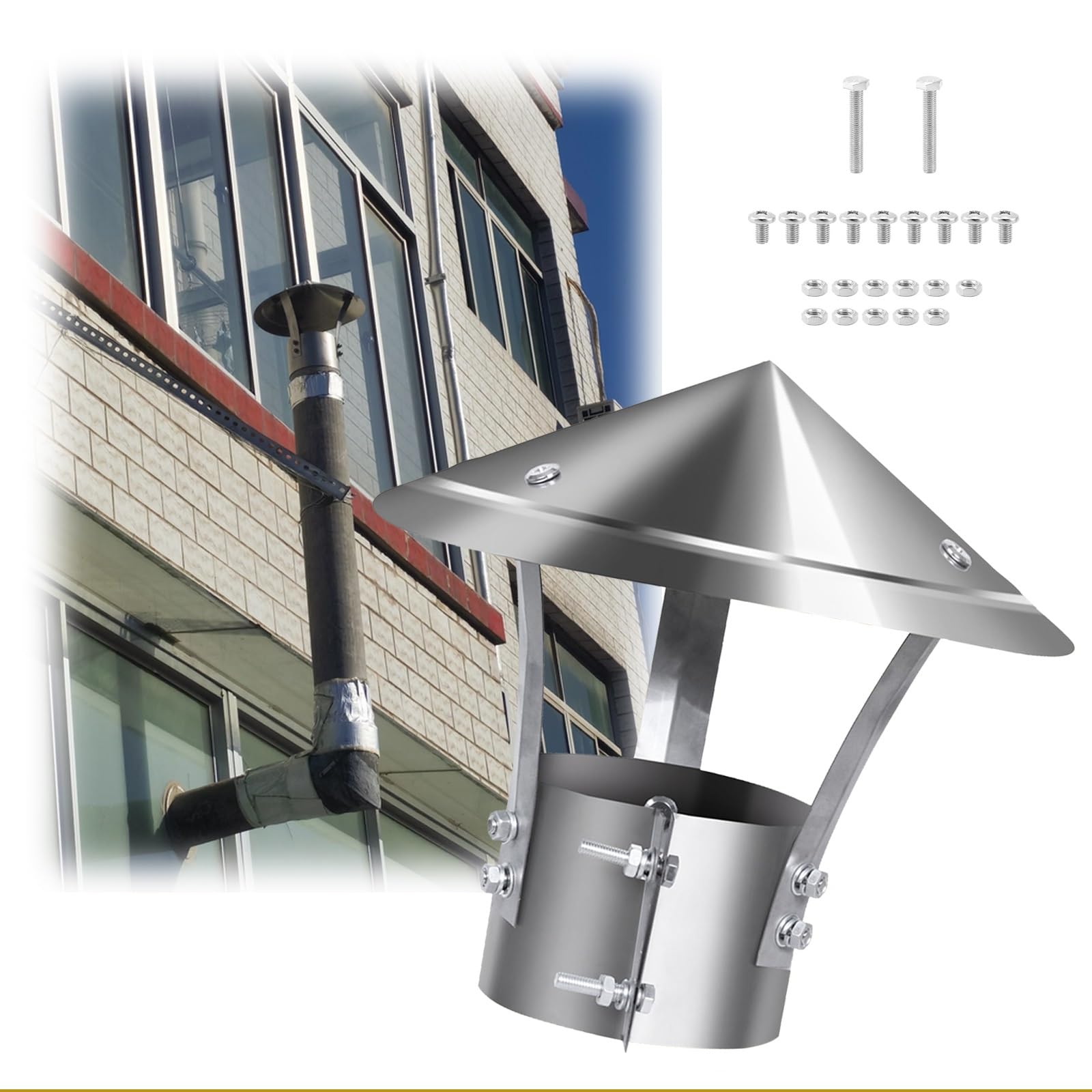 PFXNGMS 3.15~11.81 in Round Chimney Cap, Roof Chimney Cover for Outside Rainproof, Stainless Steel Fireplace Chimney Caps with Screws, for Outside Chimney Flue Cover(30 cm(11.81 in))