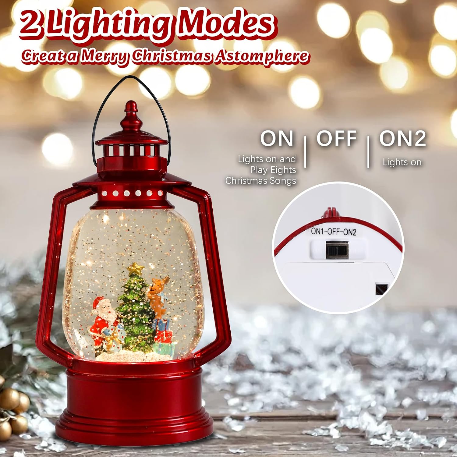 MUMTOP Christmas Snow Globe Lantern, Santa Christmas Lantern Snow Globe with Music Box and USB Powered & Battery Operated Glittering Water Lanterns for Christmas Home Holiday Decor and Gift