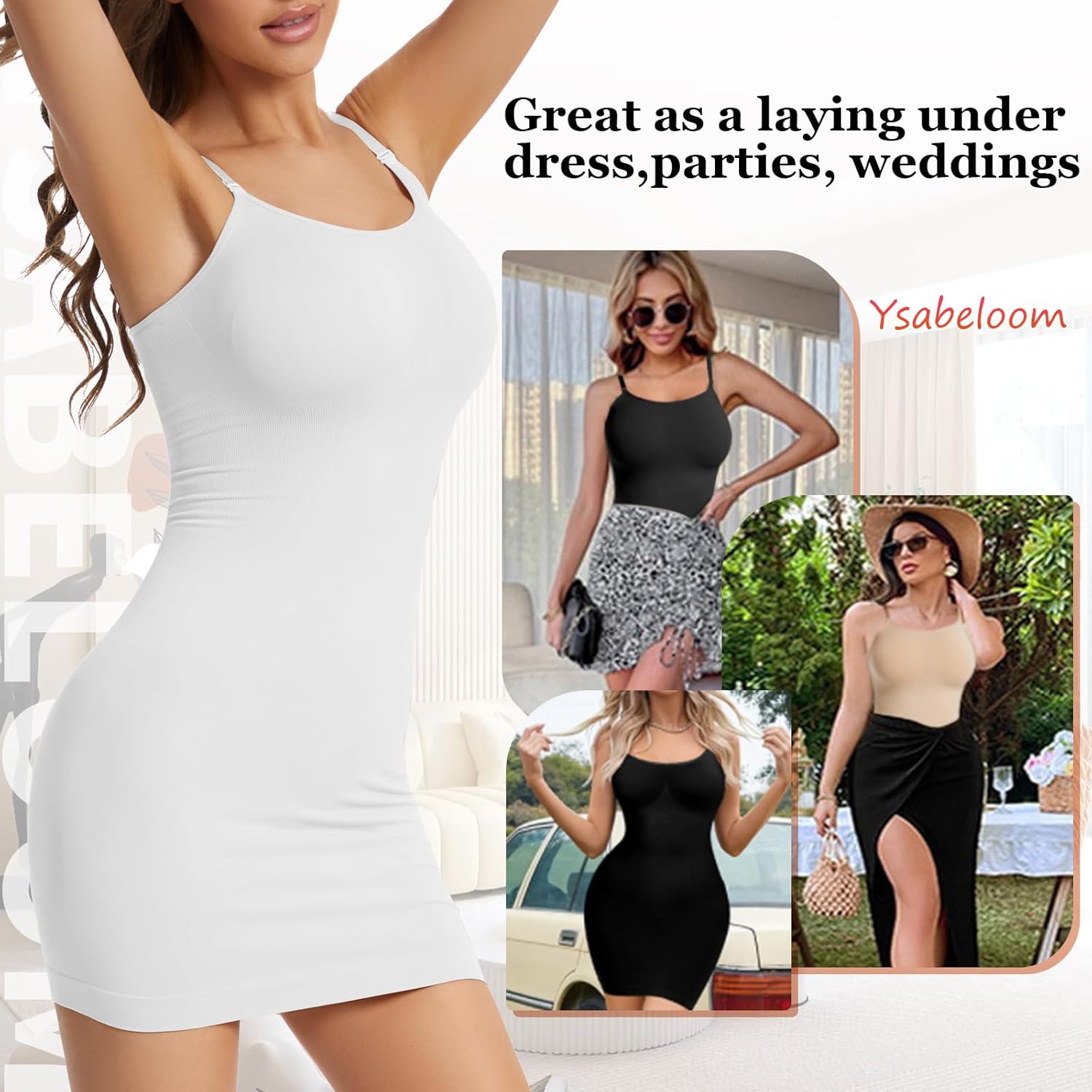 Shapewear Slip Dress for Women Under Dress Tummy Control One Piece Full Slip Body Shaper Seamless - Image 5