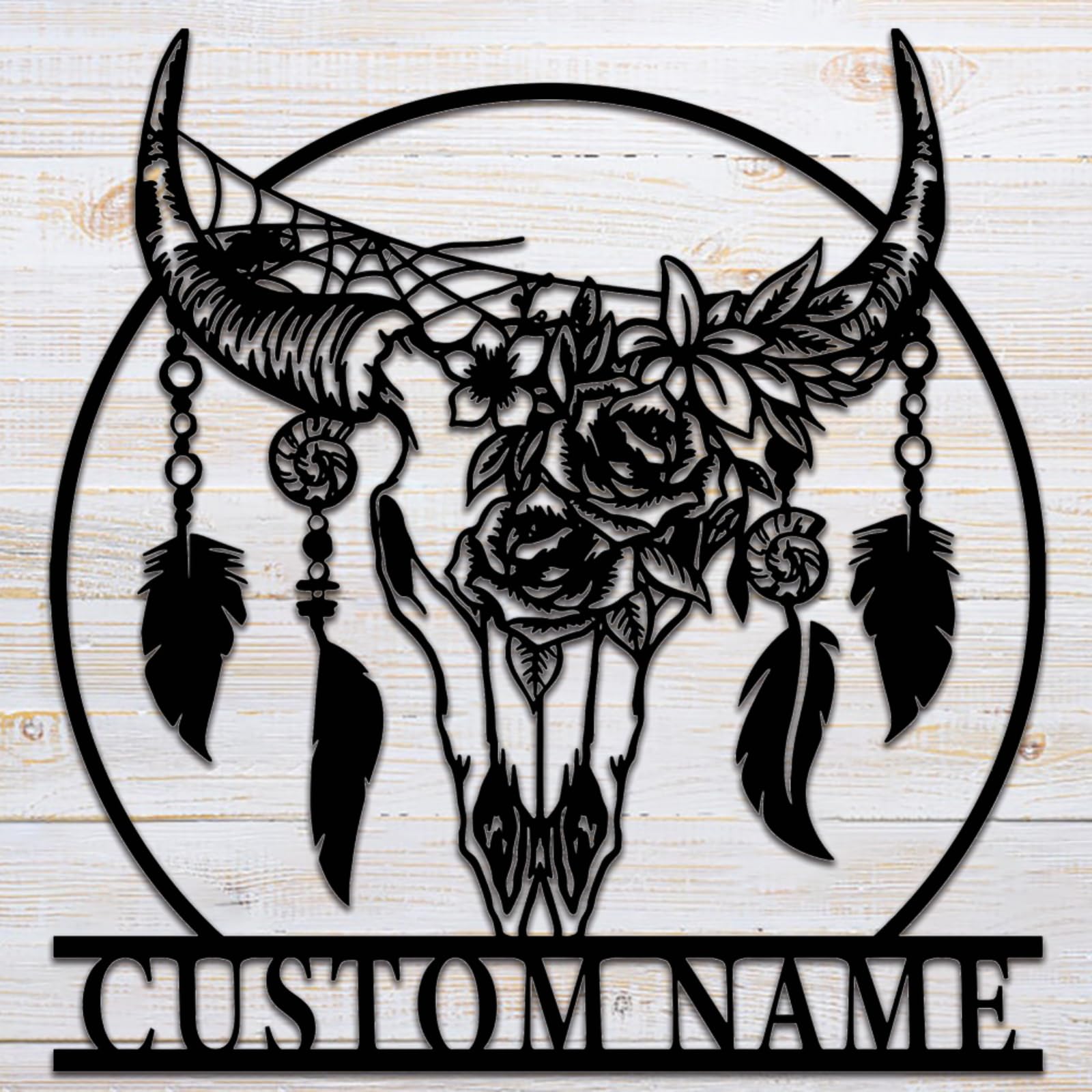 ZHEN BU CHUO Personalized Deer Skull Metal Sign,Deer Hunting Frame Metal Wall Art,Custom Deer Elk Metal Name Signs,Hunting Name Metal Wall Decor,Customized Deer Hunting Wall Art,Funny Housewarming