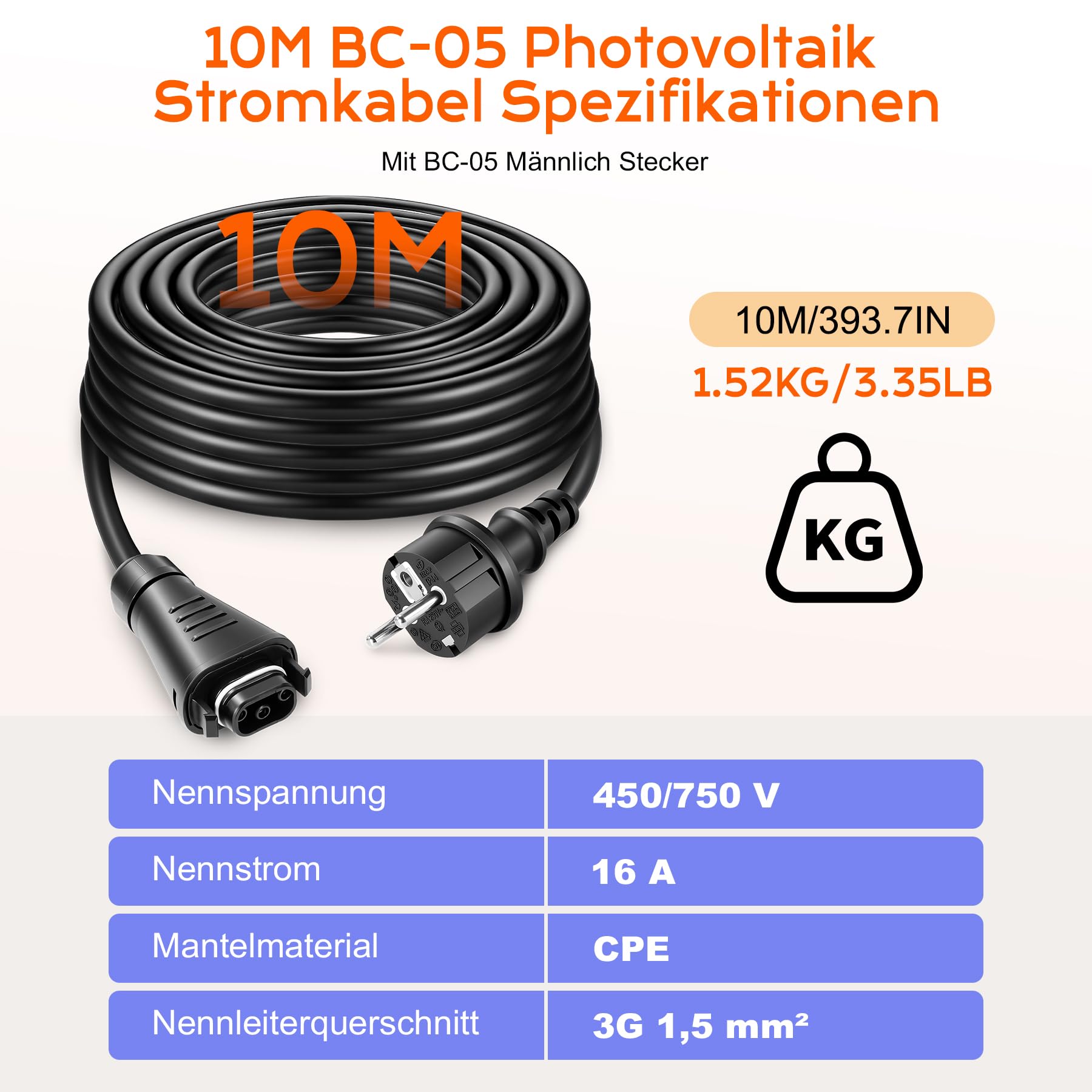 BC-05 kabel 10 m, gniazdo BC-05 z wtyczką Schuko, kabel przyłączeniowy, BC-05 z męską wtyczką BC-05 i wtyczką AC Schuko, 3 M/5 M/10 M/15 m do serii HMS