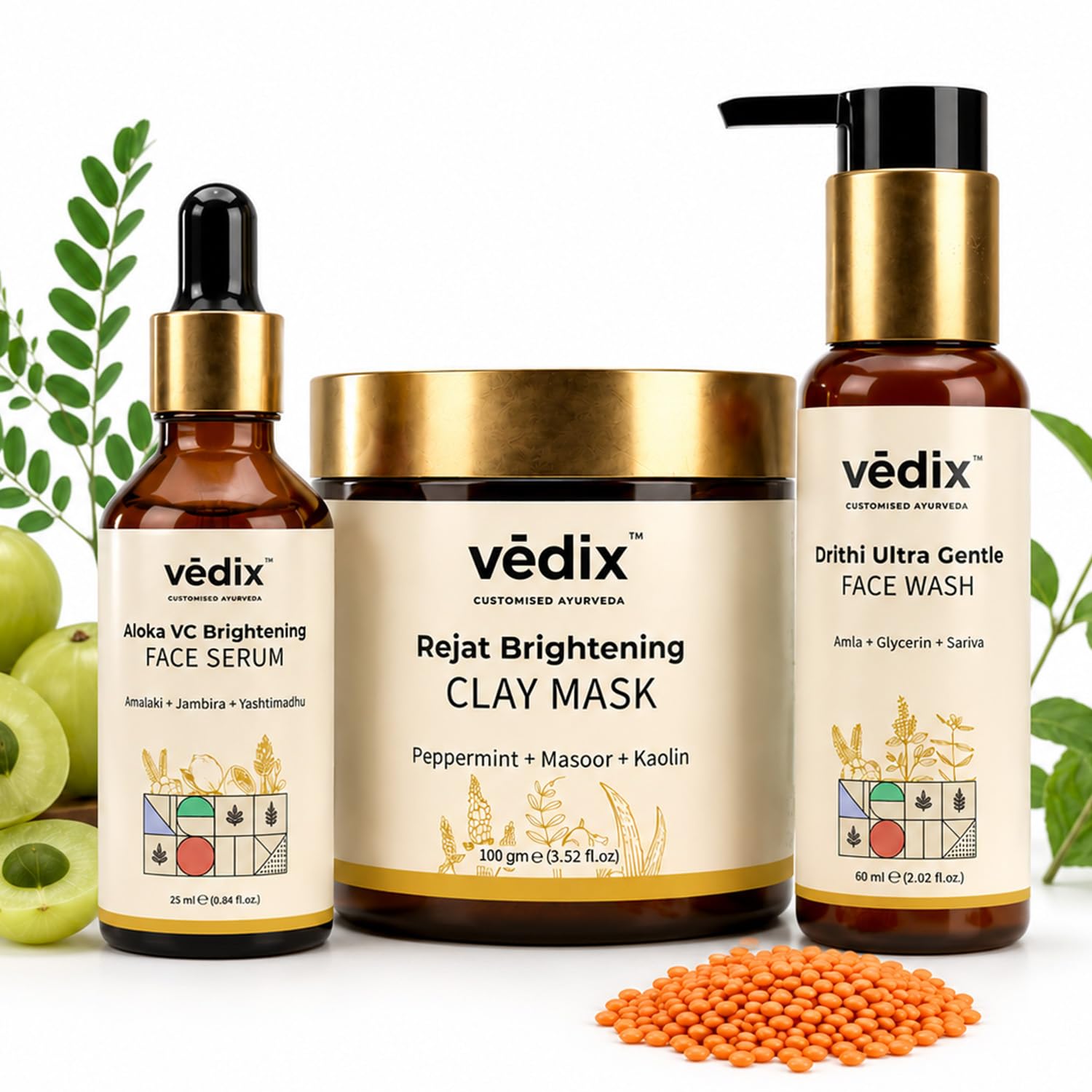 Vedix Aloka 3 Step Glow Kit With Aloka Face Serum, Rejat Brightening Clay Mask and Drithi Face Wash l Helps Reduce Tan, Dullness & Blemishes l For Clean, Fresh & Glowing Skin (25ml + 100g + 60ml)-image-19