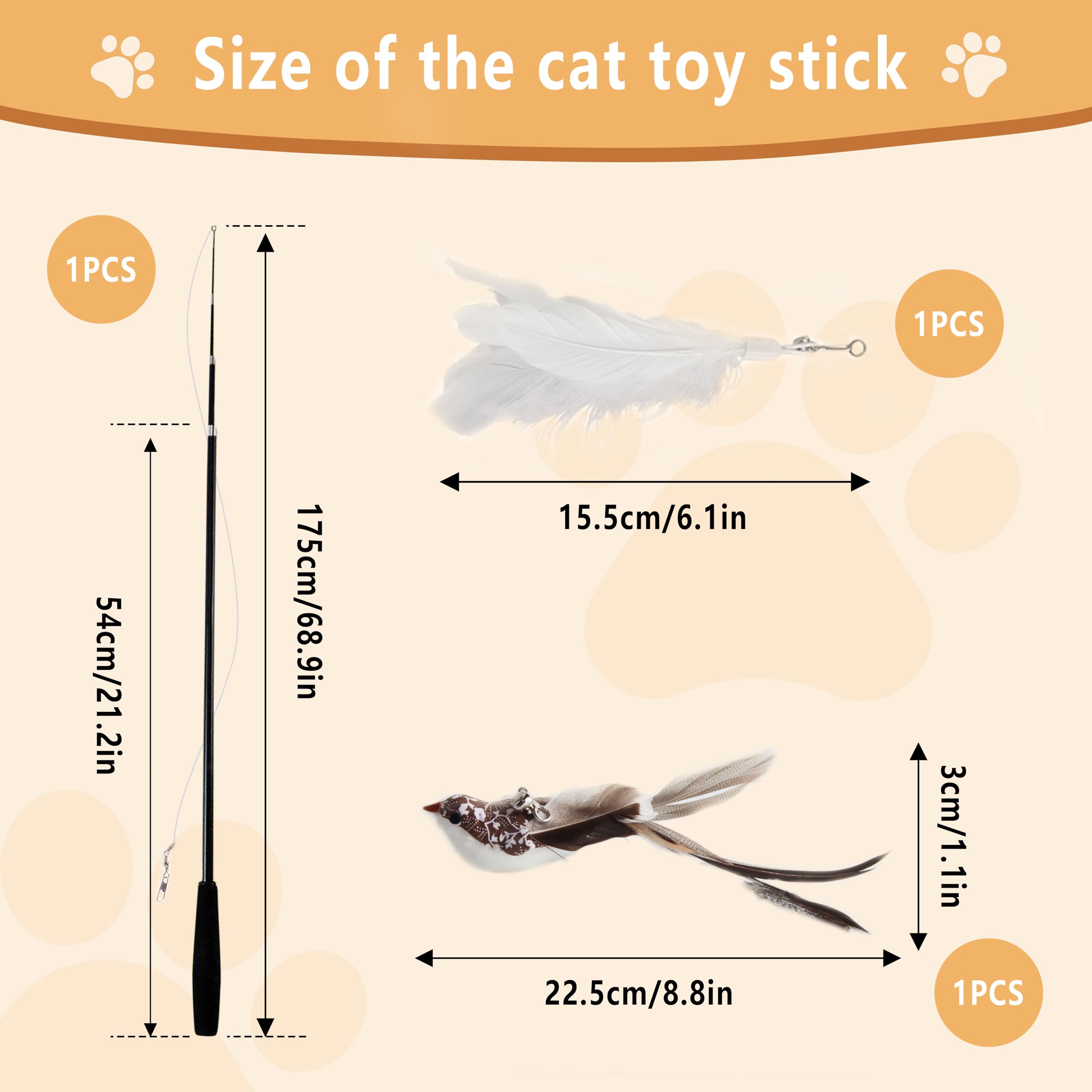 ACTOYS Giochi per Gatti in Casa, Canna Pesca Gatto, 69 inches, Giochi Gatto Interattivi, Canna Pesca Fissa Gatti (Lungo)