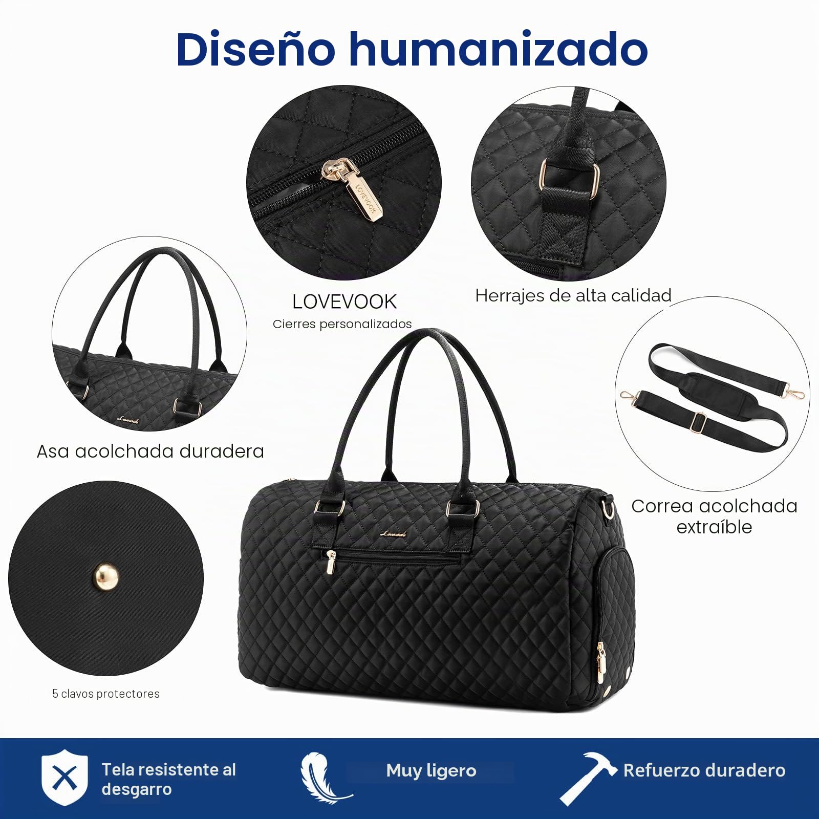 LOVEVOOK Gran bolsa de Viaje Mujer, Macuto de Deporte con Compartimento para Calzado, Travel Bag Fin de Semana, Impermeable Bolso Maternidad, Maleta Bebe Hospital, Garment Duffel Bag Negro