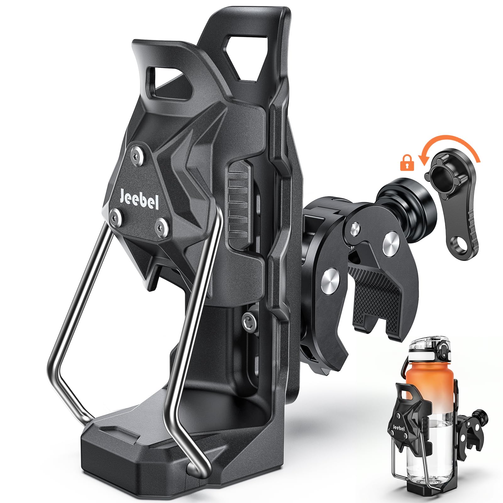 Jeebel Flaschenhalter Motorrad, Becherhalter Adaptiver Verriegelnder mit 12–45mm Anti-Diebstahl Metallklemme, Kompatibel mit 50–80mm Durchmesser Trinkflaschen, Getränkehalter für ATV Fahrrad Roller