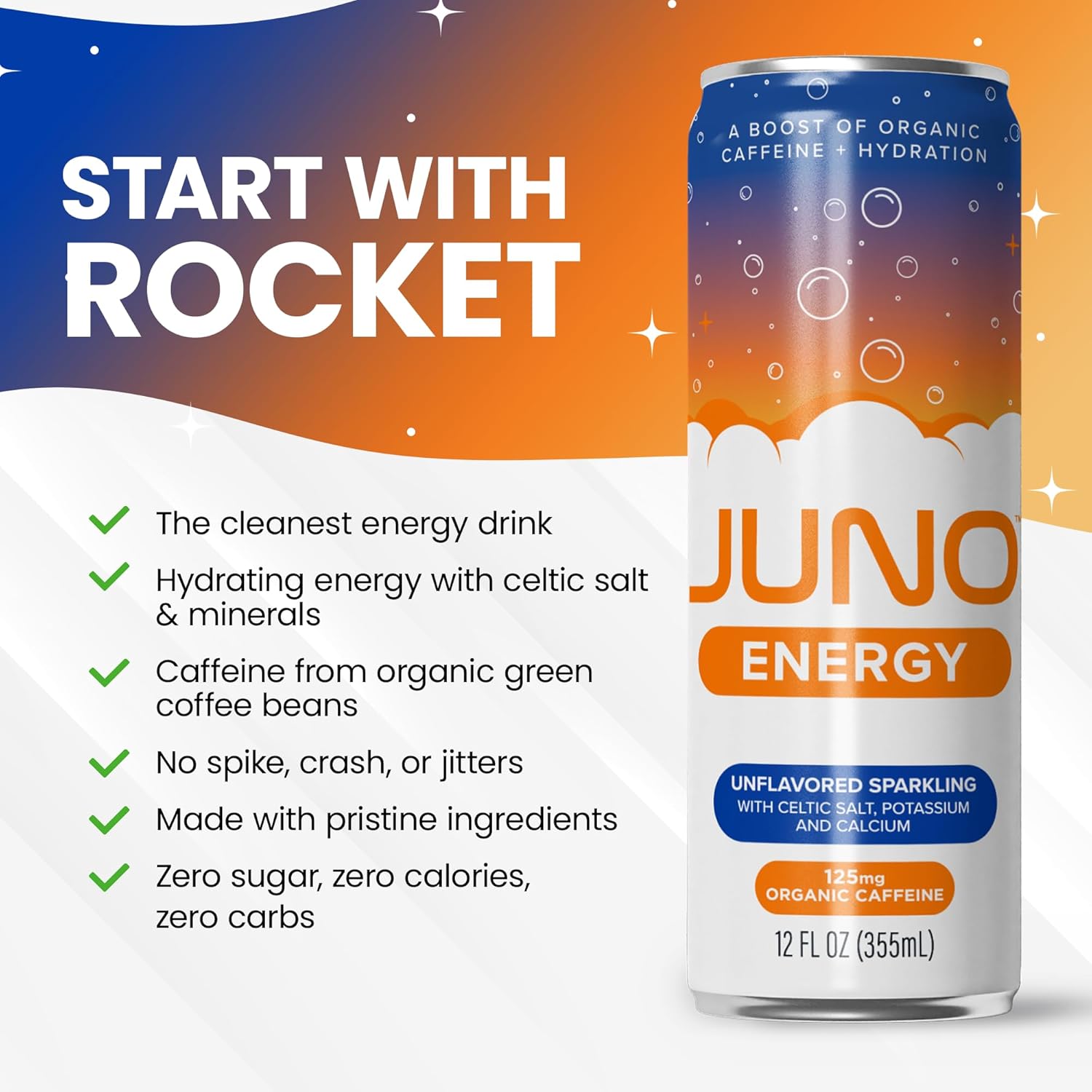 JUNO ENERGY Unflavored Sparkling Energy Drink - Sugar Free, 125mg Organic Caffeine from Green Coffee Beans with Celtic Salt, Potassium & Calcium for Hydration & Energy - 12 Pack - Image 6