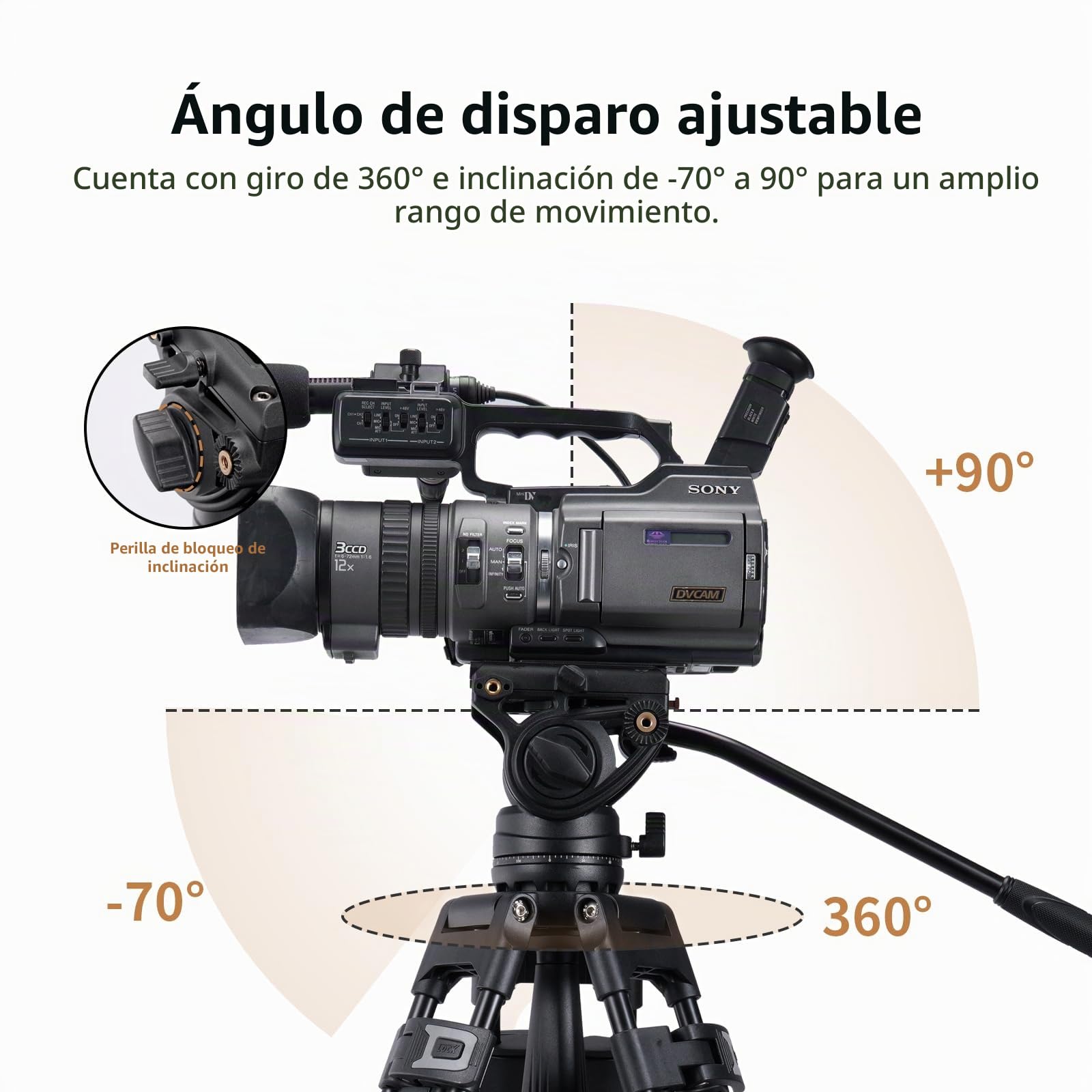 Cayer BF30L 73"/187cm Trípode Video, Soporte de Trípode de Aleación de Aluminio Resistente con 360° Cabezal de Arrastre Fluido, Placa QR Compatible con Canon Nikon Sony Otras,Carga hasta 17.6lb/8kg