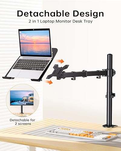 Miniatura 3 de H&C(hcck&Cllassp) Soporte de escritorio para portátil de 11 a 17 pulgadas, totalmente ajustable con inclinación, giro, rotación, extensión, brazo