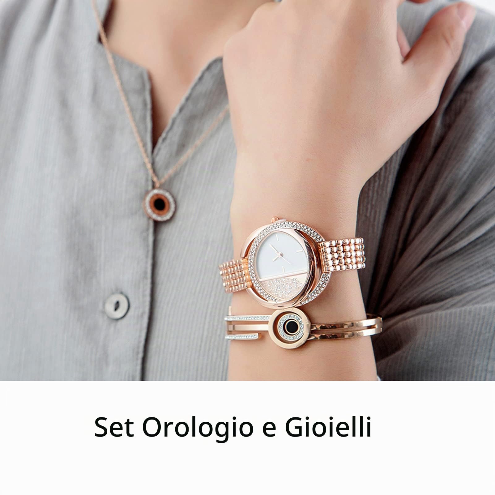Orologio con Set di Braccialetti, Orologio da Donna Alla Moda da Lavoro, Set di Collana con Bracciale, Anniversario, Regalo di Compleanno, Orologio da Polso, Bracciale, Set di Gioielli