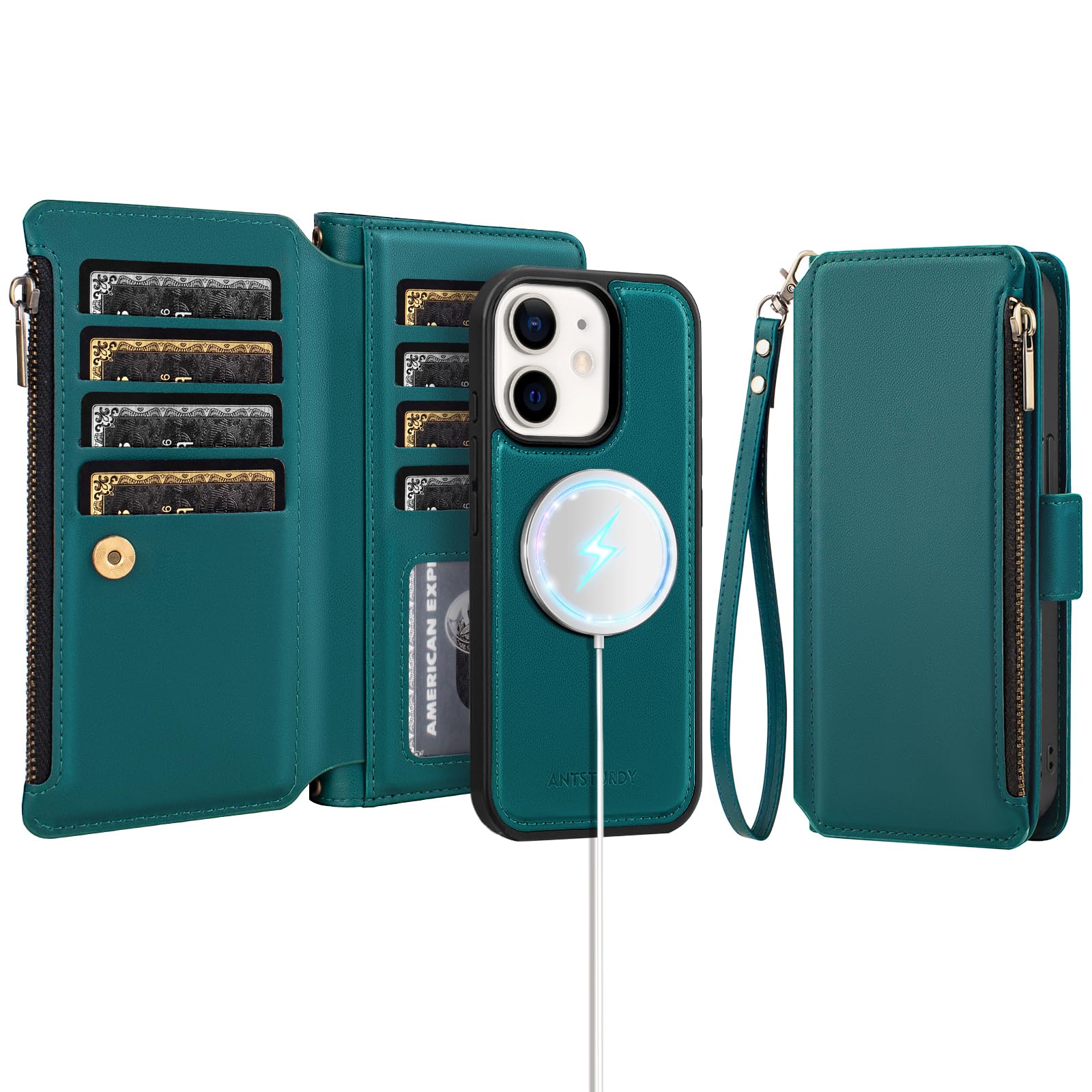 Antsturdy Compatible with MagSafe iPhone 11 Wallet Case,Indigo Blue | Detachable Magnetic Credit Card Holder,RFID Blocking,PU Leather Zipper Purse,