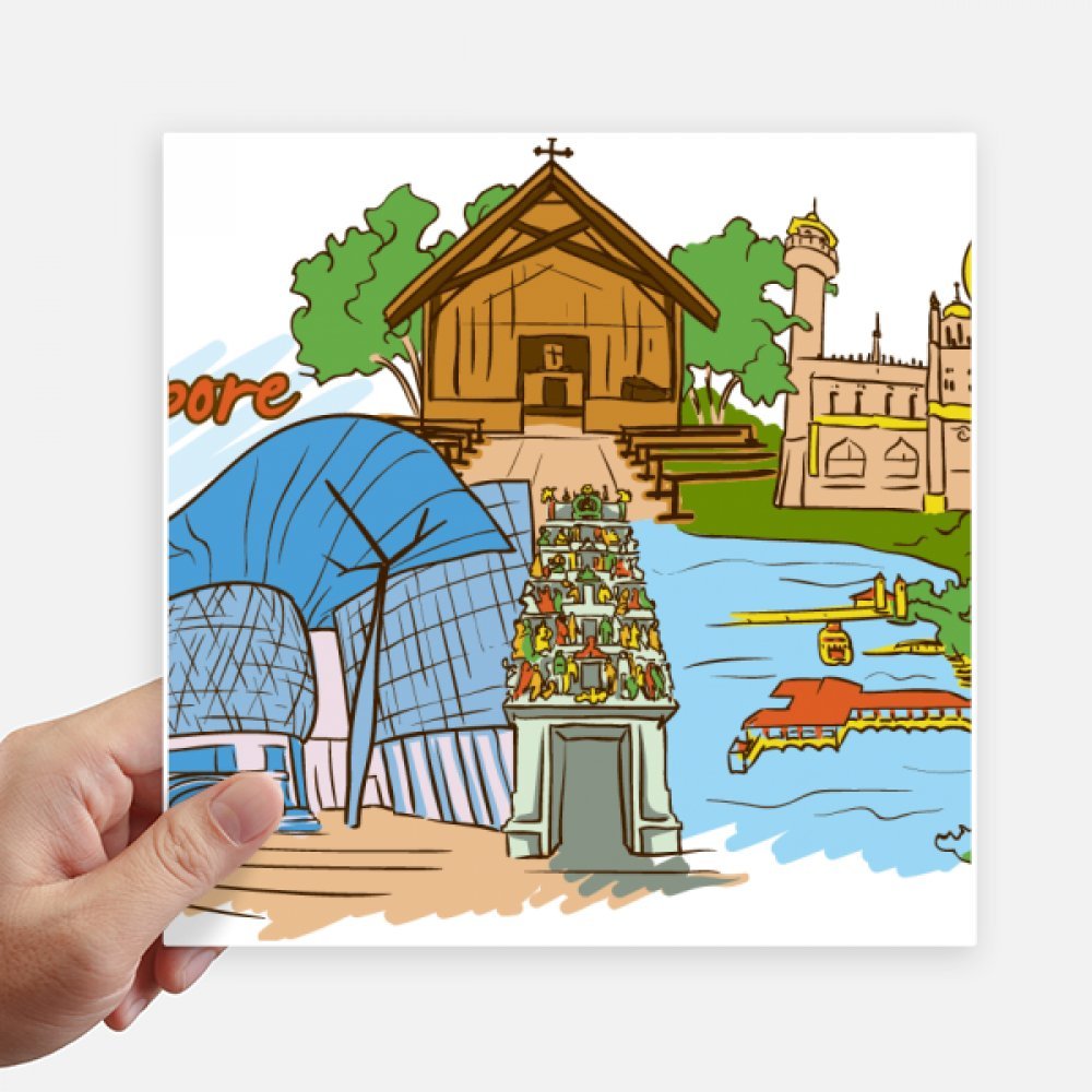 Autocollant carré Singapour 20cm lot de 4 stickers imperméables pour valise et mur