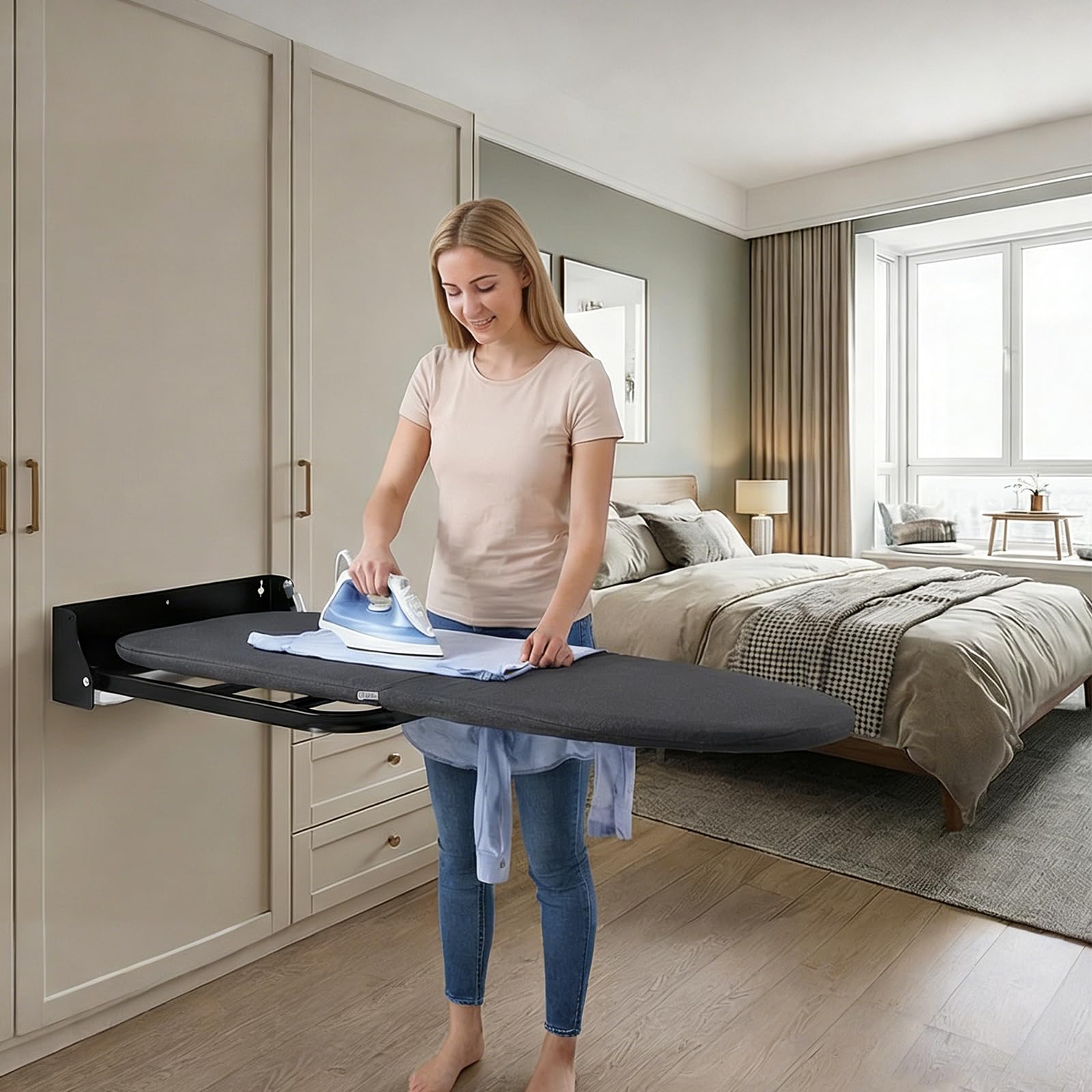 Zusammenklappbares Wand-Bügelbrett mit Abnehmbarer, hitzebeständiger Abdeckung, 91,4 x 30,5 cm, 180° drehbar, for Waschraum & Zuhause