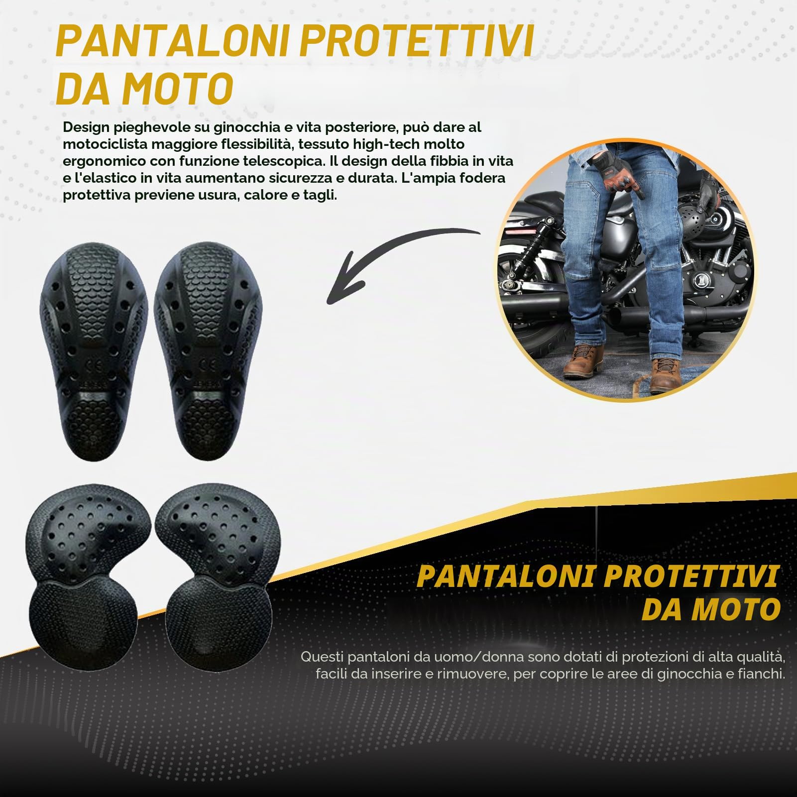 Uomo Jeans Moto Pantaloni Moto Pantaloni Motociclista, Pantaloni Sportivi Da Moto Traspiranti Resistenti All'usura, Con 4 Imbottiture Protettive (Blu,S)