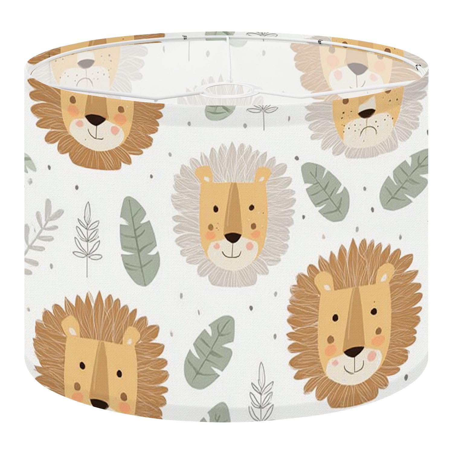 Fabric Drum Lamp Shade Lion White Different Emotions Hand Drawn Scandinavian Style Vintage Funky Medium Linen Decorative Lampshades 13inch Set of 1 for Table Lamps, Floor Lamps,Ceiling Lamp