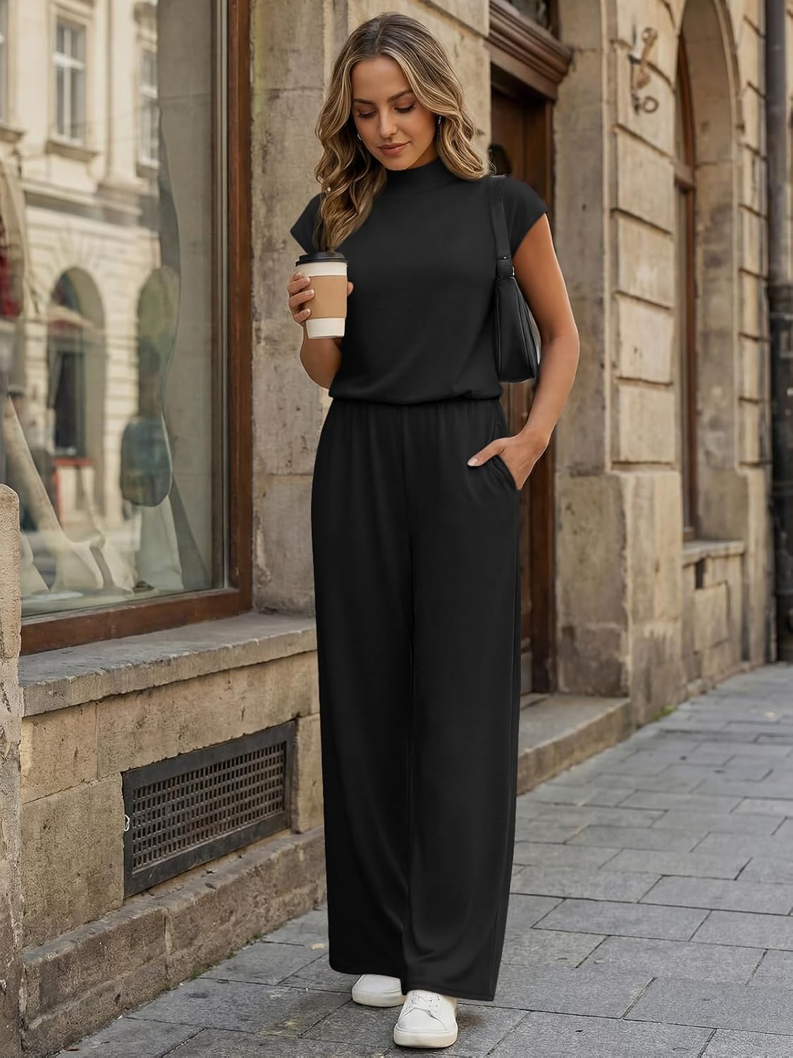 LILLUSORY Jumpsuits for Women Dressy Summer Jumpsuit 2026 Mock Neck Tops High Waist Wide Leg Pant with Pockets
