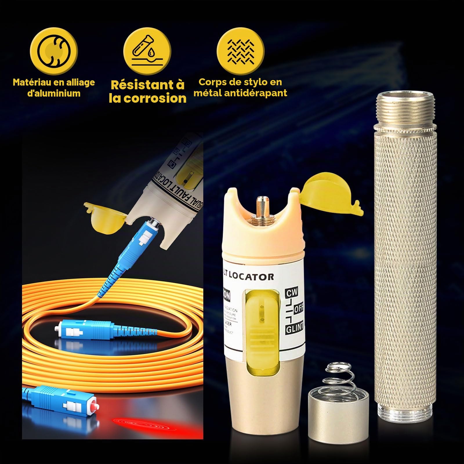 Localisateur visuel de défauts 100 mW, testeur de câble à fibre optique avec interface universelle de 2,5 mm, adaptateur FC/ST/SC, pour test de câble réseau à fibre optique